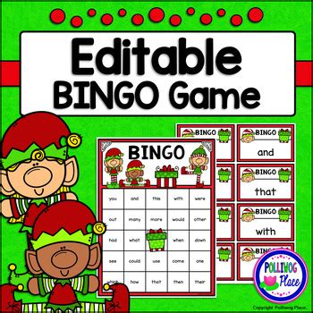 Editable Sight Word Bingo Game Christmas Elves Bingo By Polliwog Place