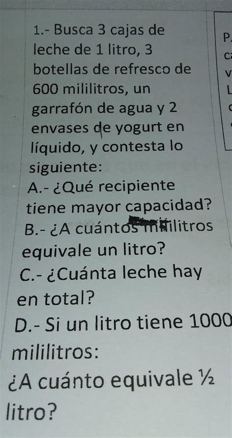 Qu Recipiente Tiene Mayor Capacidad A Cu Ntos Mililitros Equivale Un