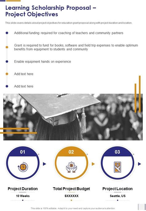 Learning Scholarship Proposal Project Objectives One Pager Sample