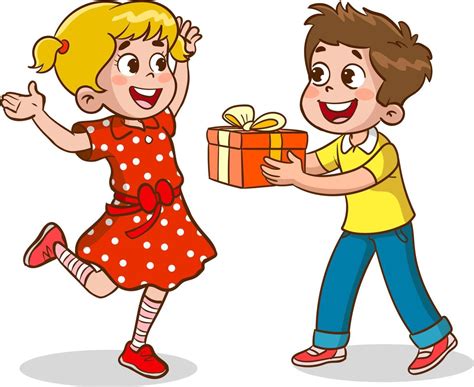cute kids bought  gift   friendcute boy giving  gift