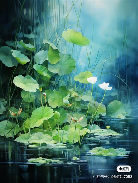 Water Lilies and Green Leaves in Pond