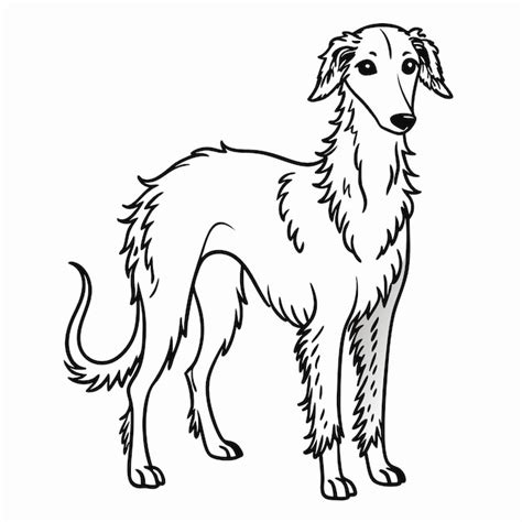 Puppy Borzoi In Cartoon Line Art Cartoon Vector Illustration Premium