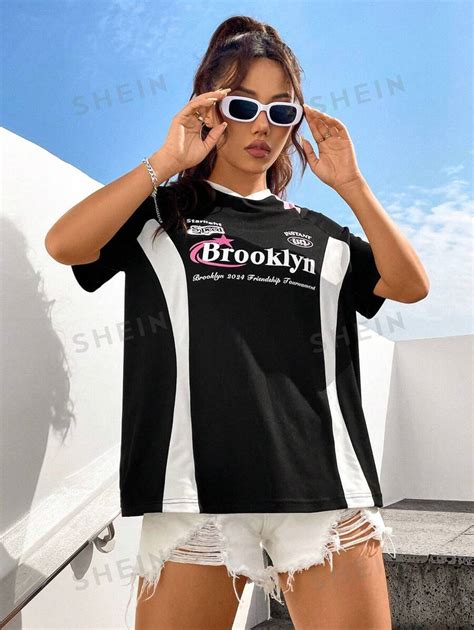 SHEIN Coolane Camiseta De Manga Corta Con Bloqueo De Colores Con