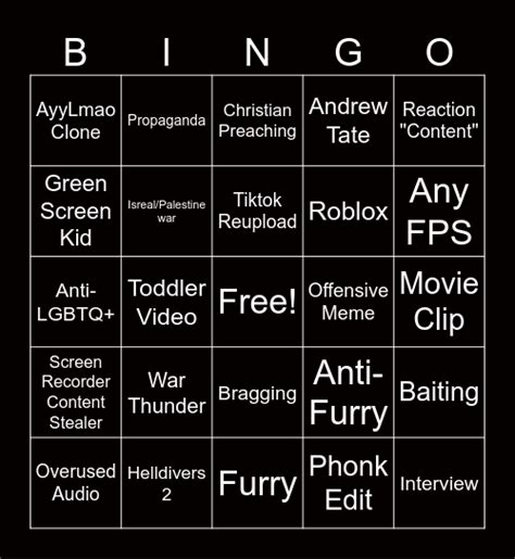 Youtube Shorts Bingo Card