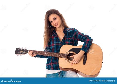 Lovely Brunette Girl Playing Guitar Stock Photo Image Of Activity Performance