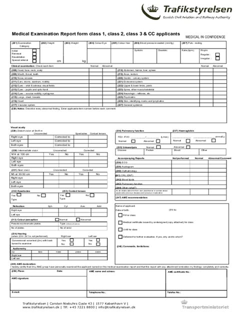 Fillable Online Medical Examination Report Form Class 1 Class 2 Class