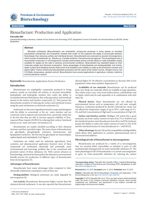 Pdf Biosurfactant Production And Application