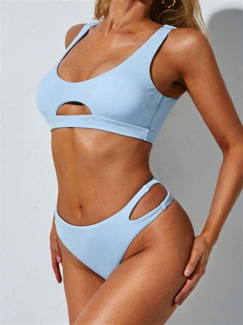 64 OFF 2021 ZAFUL Ribbed Cutout High Leg Underboob Bikini Swimwear