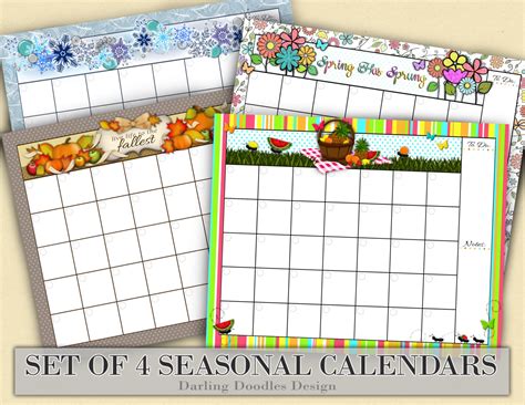 Seasonal Monthly Calendars Holiday Calendars Calendar Set Etsy