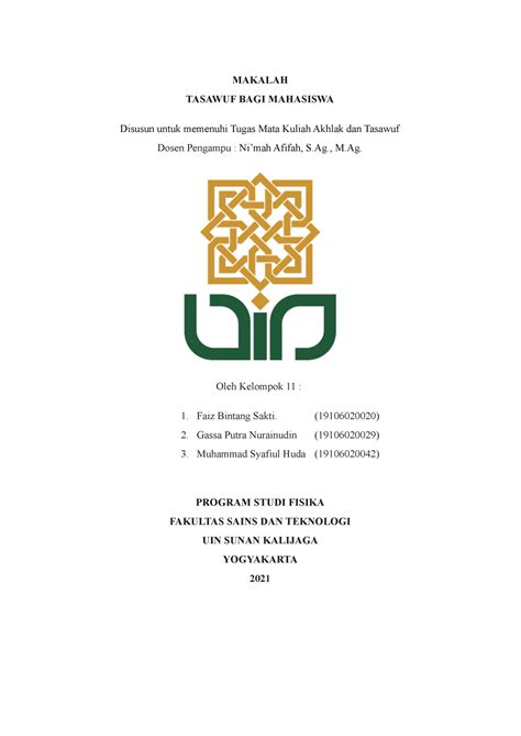 Makalah Tasawuf Bagi Mahasiswa Makalah Tasawuf Bagi Mahasiswa Disusun