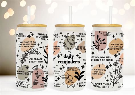 Mindful Boho Glass Tumbler With Affirmations Inspirational Bohemian