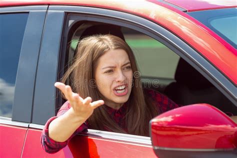 Angry Woman Driver Screaming In The Car Stock Image Image Of