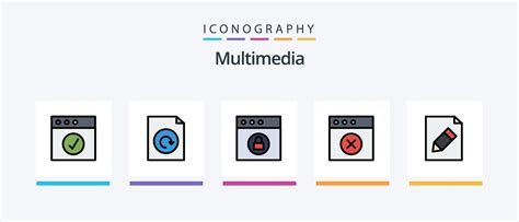 Multimedia Line Filled 5 Icon Pack Including Pencil Video Document