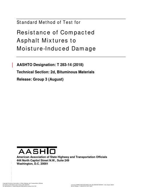 Aashto T283 14 2018 Resistance Of Compacted Asphalt Mixtures To