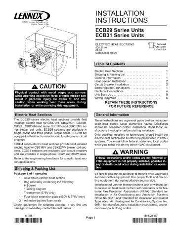 Lennox ECB29 Series Units ECB31 Series Units Installation