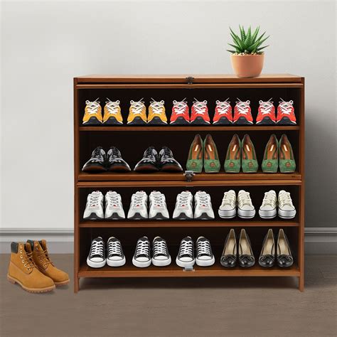 Miumaeov 5 Tier Shoe Storage Cabinet Bamboo Freestanding Shoe Cabinet