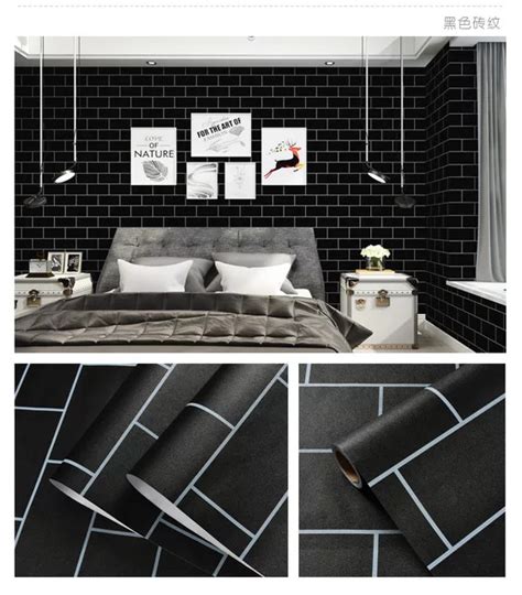 Jual Wallpaper Dinding Motif Bata Hitam List Putih 10m X 45cm Kota