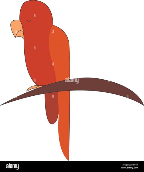 A Red Parrot Sitting On A Tree Branch Vector Color Drawing Or