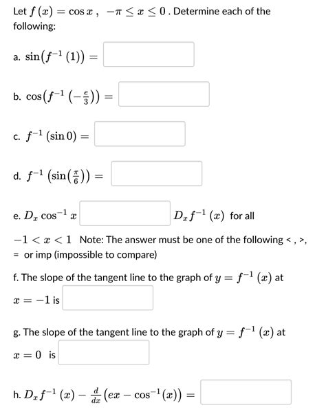 Solved Let F X Cosx −π≤x≤0 Determine Each Of The