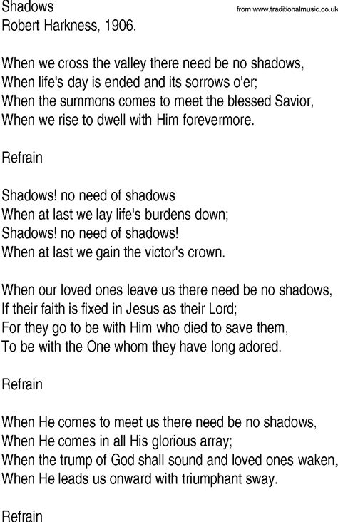 Hymn and Gospel Song Lyrics for Shadows by Robert Harkness