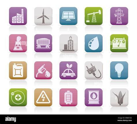 Power Energie Und Strom Quelle Symbole Vektor Icon Set Stock