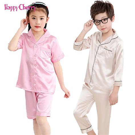 Infant Satin Pajamas Sets For Girls Boy Casual Silk Sleepwear 2 12