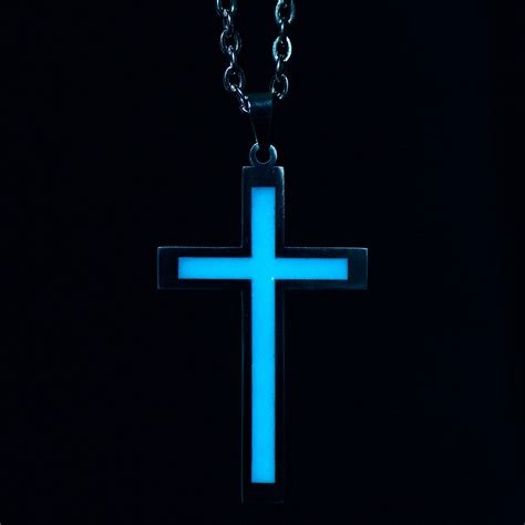 Stainless Steel Cross Necklace Glow In The Dark Necklace Etsy