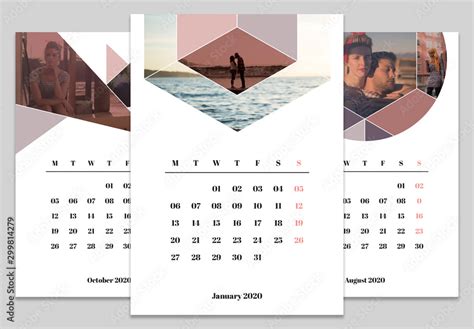 Calendar Layout with Geometric Photo Collage Elements Stock Template ...