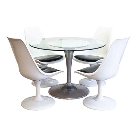 Chromecraft Mid Century Modern Dinette Set 4 Swivel Chairs and Glass ...