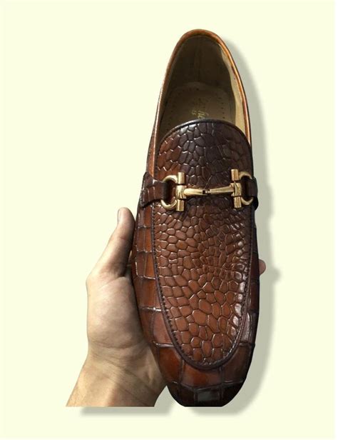 QSE Mens Leather Brown Crocodile Skin Loafers Etsy