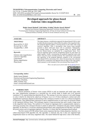 Developed Approach For Phase Based Eulerian Video Magnification PDF