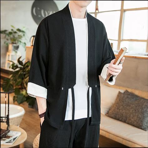 Mais Tamanho Masculino Cardigan Japon S Quimono Masculino Samurai Traje