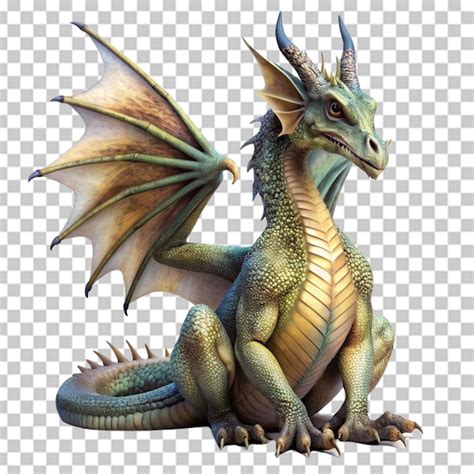 Dragon With Wings Sitting Transperant Background Premium Ai Generated Psd