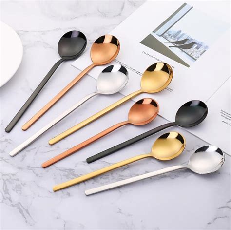 Buy Round Stainless Steel Spoon With Long Handle Ice Ceram Spoon Coffee