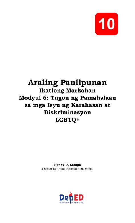 6 Q3 AP Modyul 6 Sa Araling Panlipunan 10 Ikatlong Markahan Araling