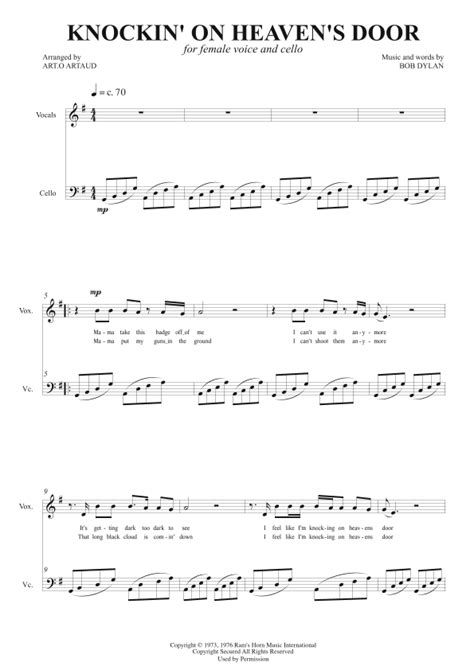 Knockin On Heaven S Door Sheet Music Eric Clapton Instrumental Duet