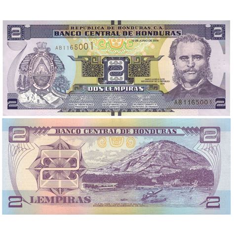 Billete Honduras 2 Lempiras 2014 Marco Aurelio Soto