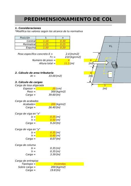 Plantilla De Excel De Predimensionamiento De Columnas De Concreto