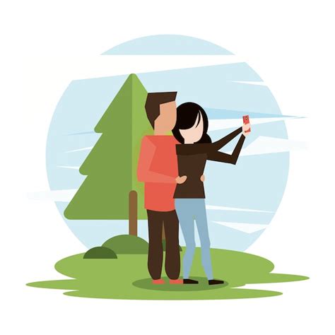 Hombre Y Mujer Pareja Tomando Selfie Vector Premium