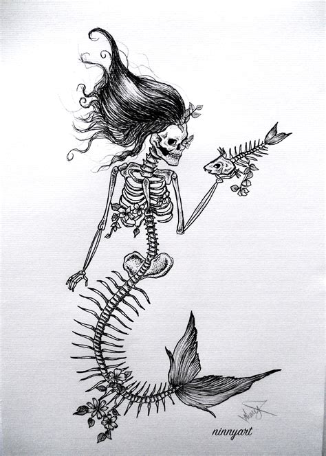 Mermaid Skeleton By Ninnyart Skeleton Illustration Mermaid Skeleton