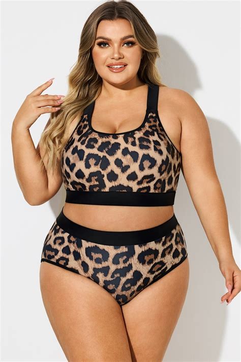 Plus Size Leopard Print Square Neck Bikini Top Meet Curve Meet Curve