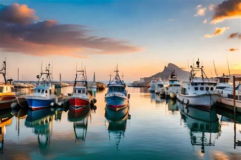 Premium Ai Image A Group Of Boats Are Docked In A Harbor