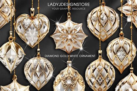 Gold and White Christmas Ornaments Clipart