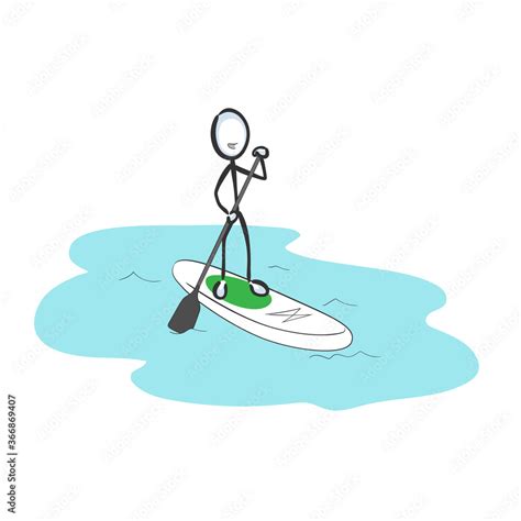 Sup stand up paddle board. Vector simple surf sport. Stickman no face clipart cartoon. Hand ...