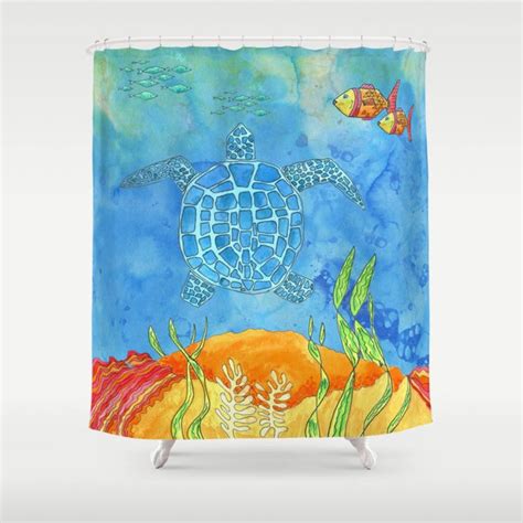 Blue Sea Turtle Shower Curtain Secret Turtle Undersea Etsy