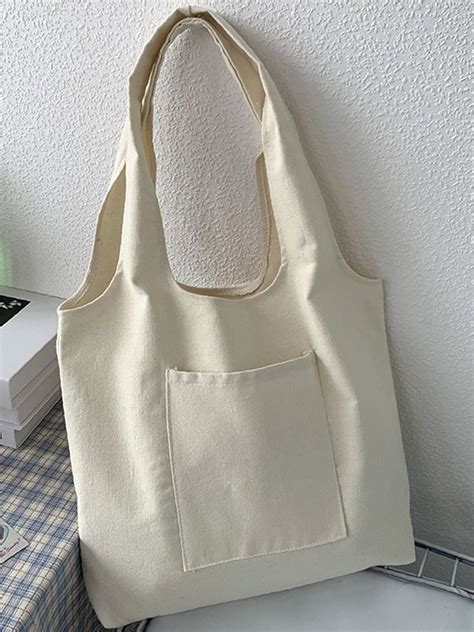 Olivia Mark Minimalist Pocket Front Shopper Bag Women Tote Bags Canvas Shopper Bag Canvas