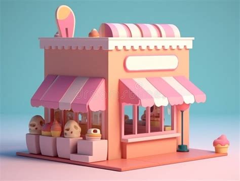 3d Image Isometric View Of Pastel Colored Ice Cream Shop Stock Image