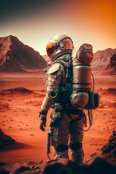 An Astronaut On Mars The Red Planet Generative Ai Stock Illustration