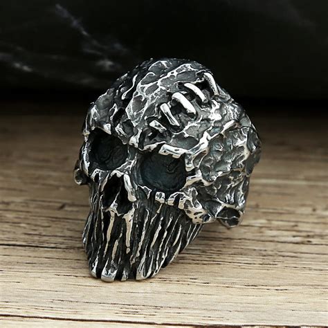 Gothic Vintage Black Devil Skull Rings Steampunk Stainless Steel Skull