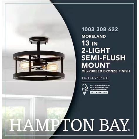 Hampton Bay Moreland 13 In 2 Light Oil Rubbed Bronze Semi Flush Mount